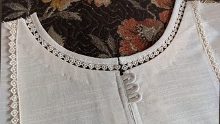 Joint lace neck design cutting and stitching
