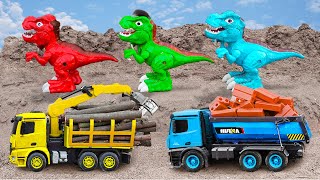 JCB Car toys | Tractor, Excavator, Crane and Dump truck find missing T-Rex dinosaurs ToyTV for kids