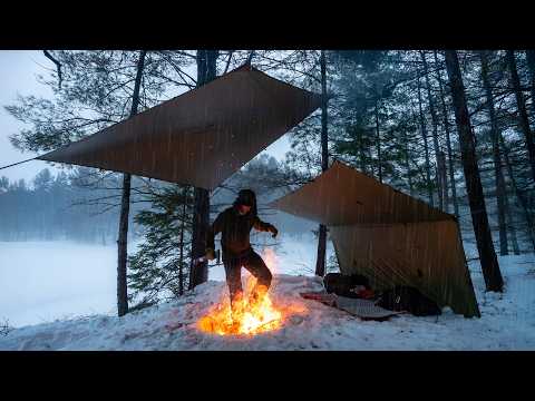 Solo Camping in Winter Rain | Campfire Casserole Mukbang
