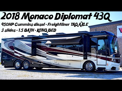 2018 Monaco Diplomat 43Q TAG AXLE A Class 450HP Cummins Diesel Pusher from Porter's RV - $249,900