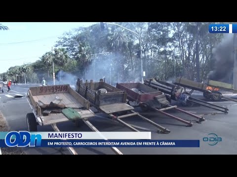 Em protesto, carroceiros interditam avenida em frente aÌ€ CaÌ‚mara 22 09 2021