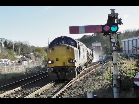 DRS Class 37s Nos  37602 & 37609 at Hexham - 3S77 Kingmoor to Kingmoor RHTT - 11th Nov 2017