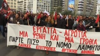 Raw: Farmers, Union Members Protest in Athens