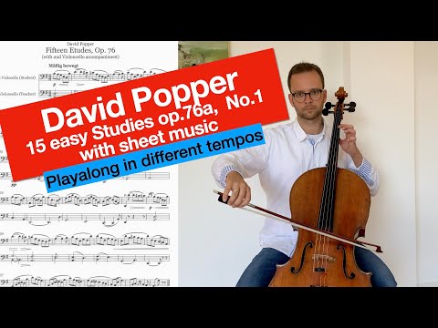 David Popper, 15 easy Studies op.76a, No. 1, different Tempos, play along, sheet music