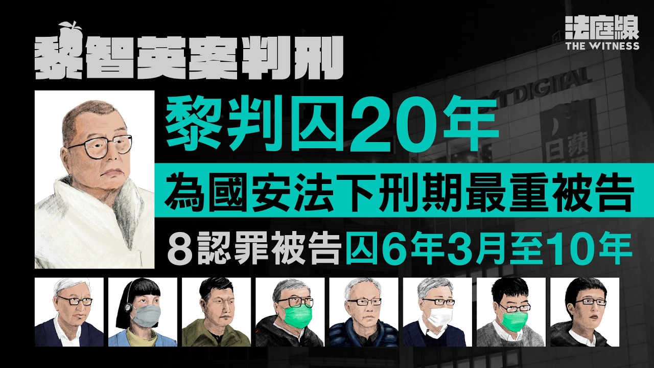 首宗串謀勾結外力案　黎智英判囚20年　8認罪被告囚6年3月至10年