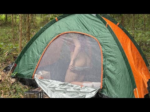 SOLO CAMPING in Deep Forest | Inflatable Tent by the Stream | Relaxing Rain & Sleep ASMR!