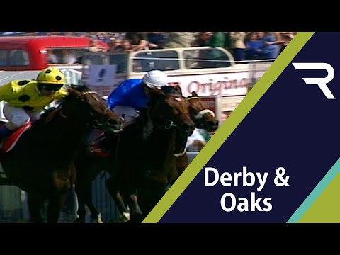 HIGH-RISE wins the 1998 Epsom Derby at odds of 20-1 for Luca Cumani and jockey Olivier Peslier