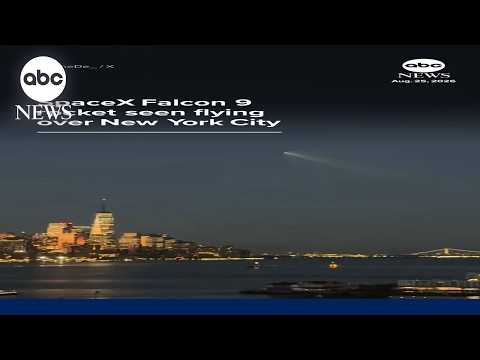 SpaceX Falcon 9 rocket seen flying over New York City