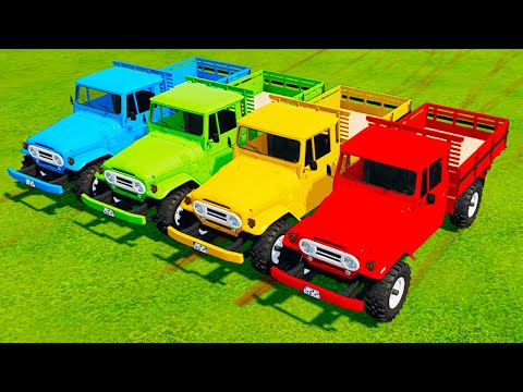 TRANSPORTING COLORED TOYOTA BANDEIRANTE PICK UP CARS DEATH RUN PARKOUR #55 - Farming Simulator 22