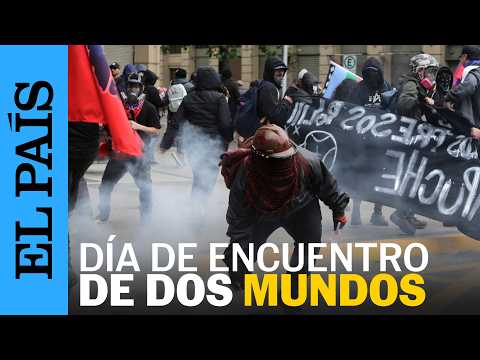 MANIFESTANTES y POLICÍAS en CHILE se enfretan el en ‘Día del encuentro de dos mundos’ | EL PAÍS