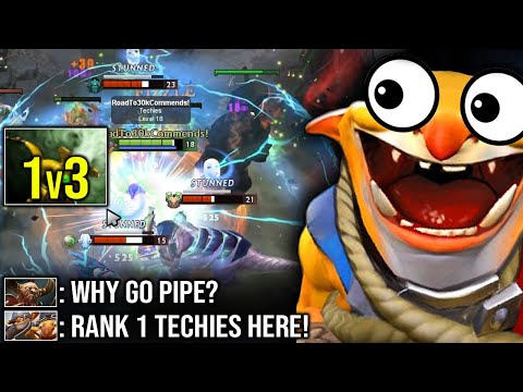 He Bought PIPE on techies every game! RANK 1 Dotabuff TECHIES WEAPON!! OMG EPIC 1v3!!