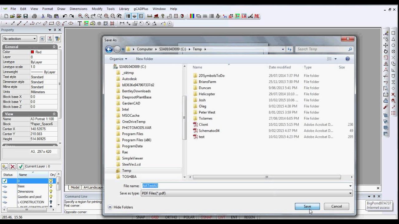 Using the File SaveAsPDF feature in gCADPlus