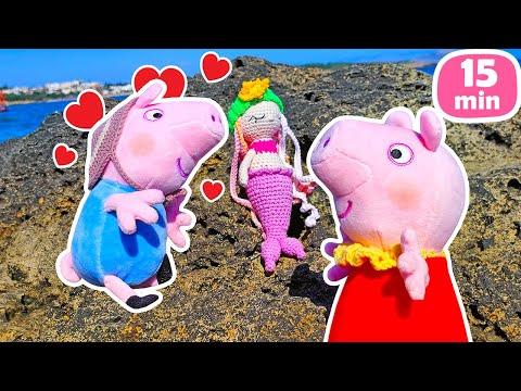 Peppa Wutz Spiele für Kinder. Die kleine Meerjungfrau. 2 Spielzeug Videos mit Peppa und Schorsch