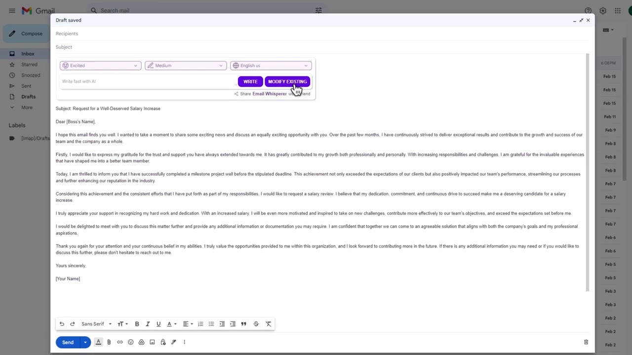 Write emails in Gmail and outook in 1 seconds with Email Whisperer Ai writer