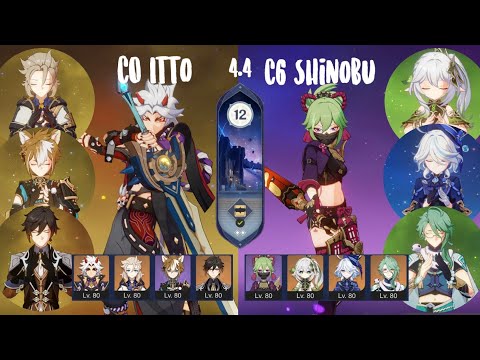 4.4 SPIRAL ABYSS | C0 Arataki Itto Mono-Geo & C6 Kuki Shinobu Hyperbloom - GENSHIN IMPACT MOBILE
