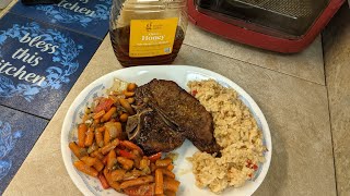 How To Air Fry : Honey Glazed T Bone Steak With Glazed Carrots And Rice