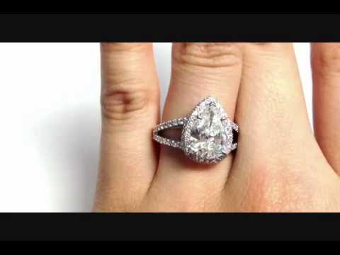 3.80 ctw Pear Shape H SI2 Diamond Engagement Ring - BigDiamondsUSA