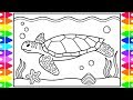 How to Draw a Sea Turtle for Kids 🐢💚💙Sea Turtle Drawing for Kids | Sea Turtle Coloring Pages