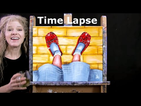 TIME LAPSE - Learn How to Paint FOLLOW THE YELLOW BRICK ROAD with Acrylic - Step by Step Tutorial