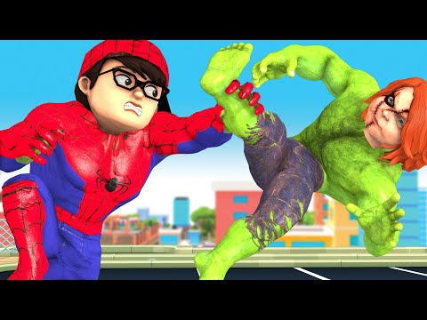 Good Nick transform Spider Man NickHulk vs Giant Zombie Chucky - Scary Teacher 3D Fun Animation