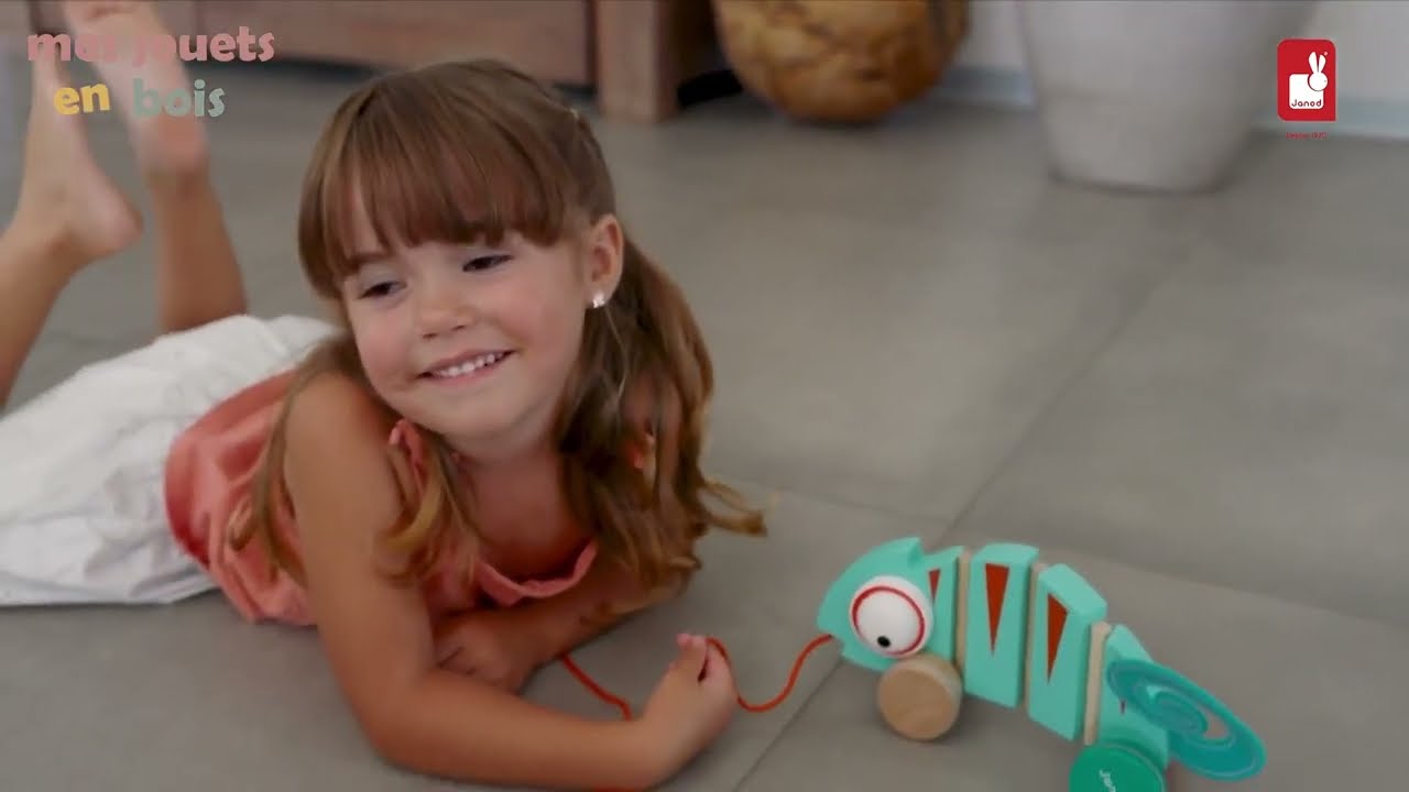 Jouet à tirer en bois pour bébé - Caméléon Tropik