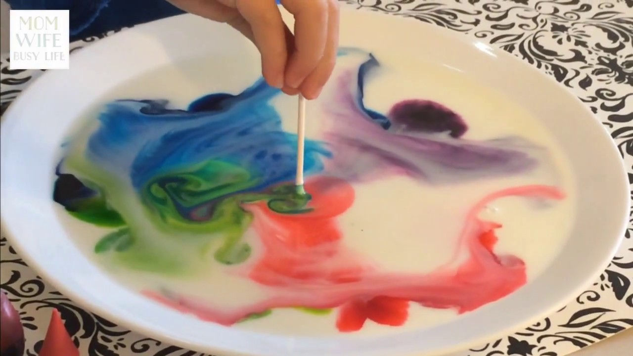Color Changing Milk Science Experiment with Cotton Swab