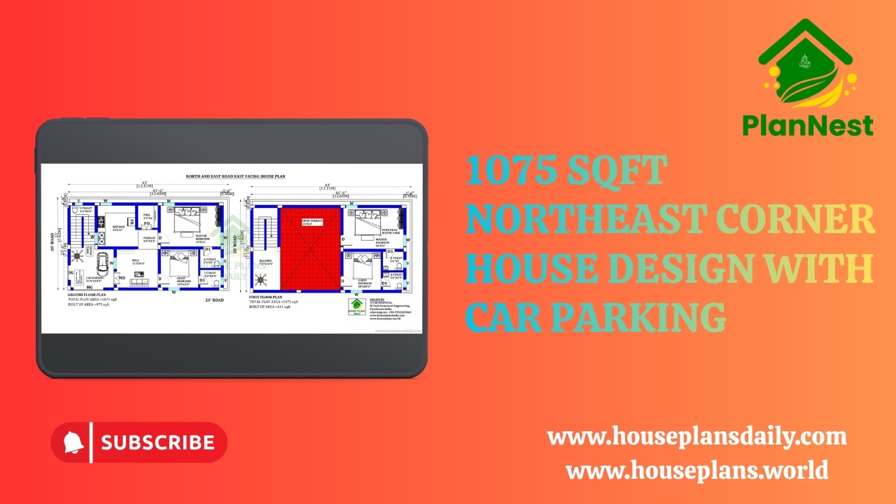 1075 Sqft NorthEast Corner House Design with Car Parking
