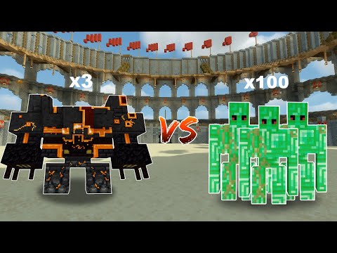 x3 Netherite Monstrosity vs x100 Emerald Golems in Minecraft