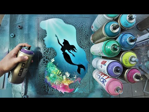 Ariel little Mermaid GLOW IN DARK - SPRAY PAINT ART - by Skech Video