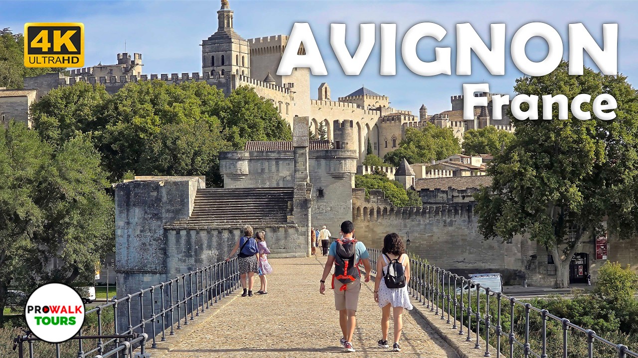 Immersive street-level walking tour through Avignon Palais Papes, France, showcasing authentic urban landscapes, local architecture, and the vibrant atmosphere of the city's neighborhoods