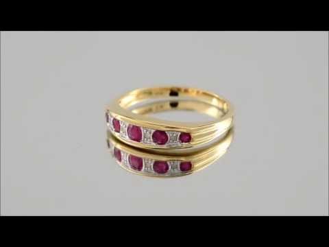 9ct Gold Diamond And Ruby Half Eternity Ring - D8209