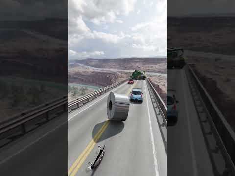 Which car overtakes the truck and survives?