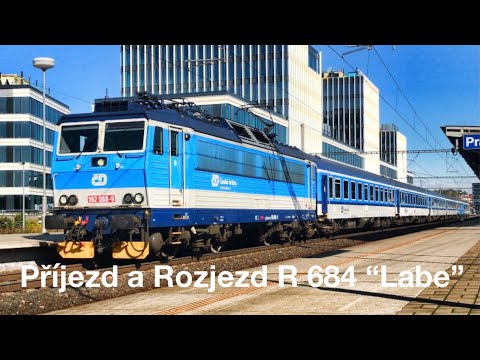 Příjezd a odjezd R 684 “Labe” ve stanici Praha-Holešovice | v čele #14