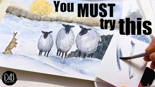 3 ESSENTIAL Watercolor Landscape HACKS to Master in Moments PLUS Sheep and a Bunny bring it to life!