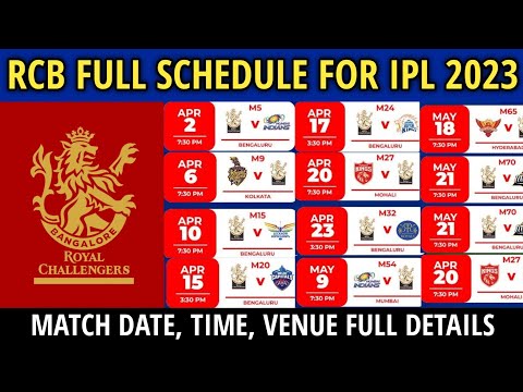 IPL 2023 - Royal Challengers Bangalore All Matches Schedule | RCB All 14 Match Schedule 2023 | RCB