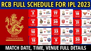 IPL 2023 - Royal Challengers Bangalore All Matches Schedule | RCB All 14 Match Schedule 2023 | RCB