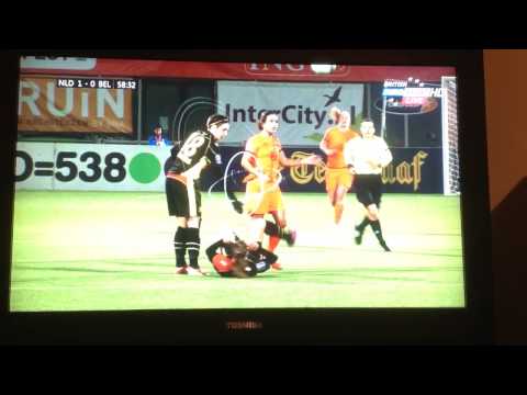 Belgium's Janice Cayman gets ball kicked into her face