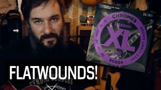 Video thumbnail for D'Addario Chromes Jazz Light 11-50 Flatwounds Guitar String Review by Birdsnake Brown