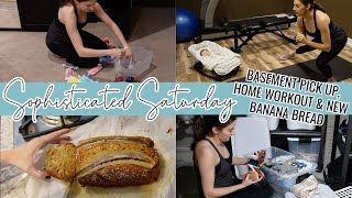 BASEMENT PICK UP DITL // Tahini Banana Bread + Postpartum Home Workout