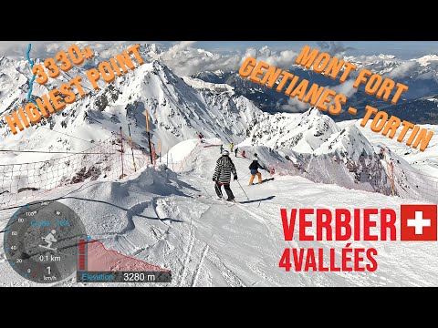 [4K] Skiing Verbier, Mont-Fort 3330m to Gentianes-Tortin, 4Vallées Valais Switzerland, GoPro HERO11
