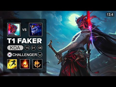 T1 Faker Yone vs Aurelion Sol Mid - KR Challenger - Patch 13.4 Season 13