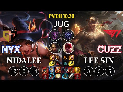 GEN Nyx Nidalee vs T1 Cuzz Lee Sin Jungle - KR Patch 10.20