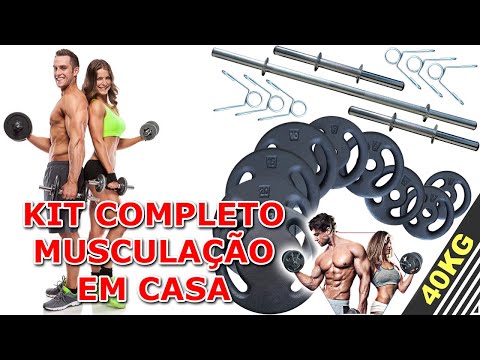 Kit Barras e 40kg de anilhas para Musculação - MELHOR PREÇO / Kit Completo - Treine em casa!