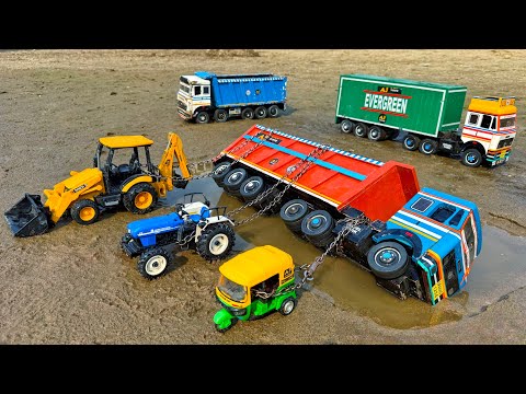 24 Wheeler TATA Dumper Truck Accident Pulling Out Auto Rickshaw Tractor JCB 3DX | Tractor Cartoon