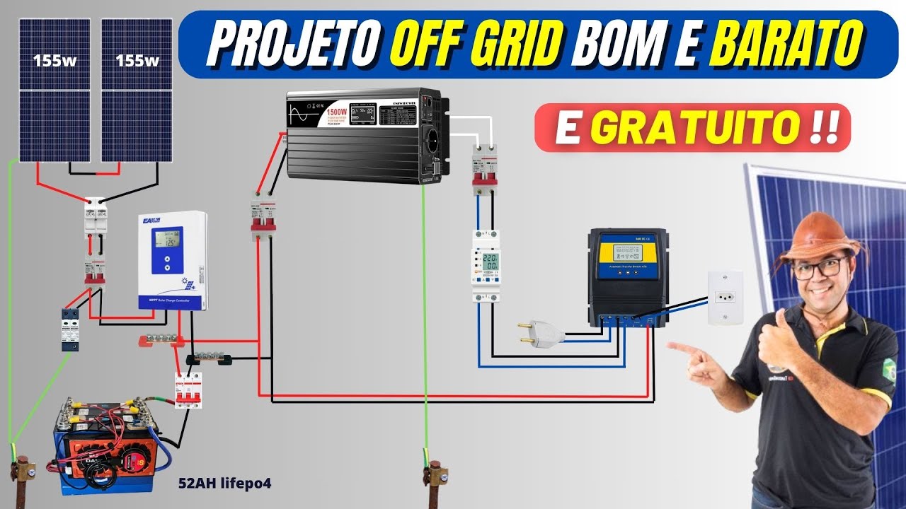 PROJETO Off Grid Completo BOM e BARATO com lifepo4 Muitas horas sem apagão na sua casa!