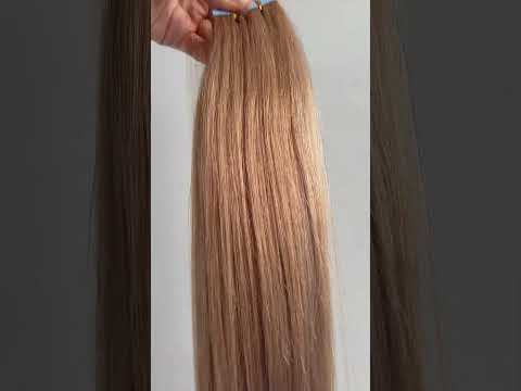 Волосся для стрічкового нарощування, 45 см, пряме, 20 пасм, світло-русяве (16) video