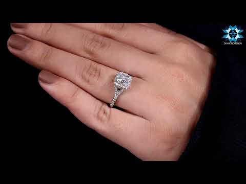 1.45 Carat Princess Cut Colorless Moissanite Halo Engagement Ring | Split Shank Ring