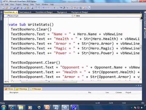 Visual Basic 2010 Express Tutorial 30   Classes For A Roll Playing Game Simulation 2