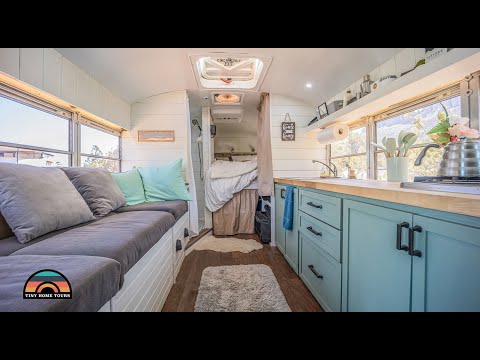 Her Cleverly Designed Tiny House - Full Bathroom In A Bus Conversion