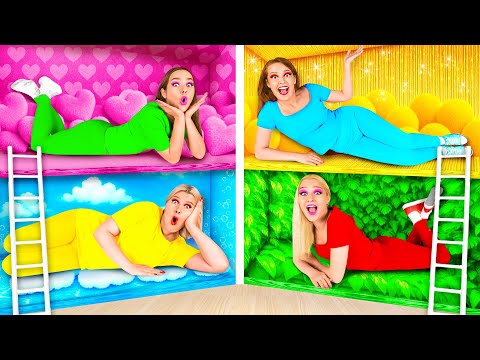 Secret Room Under the Bed Four Colors Challenge | Funny Decoration Ideas by RaPaPa Challenge